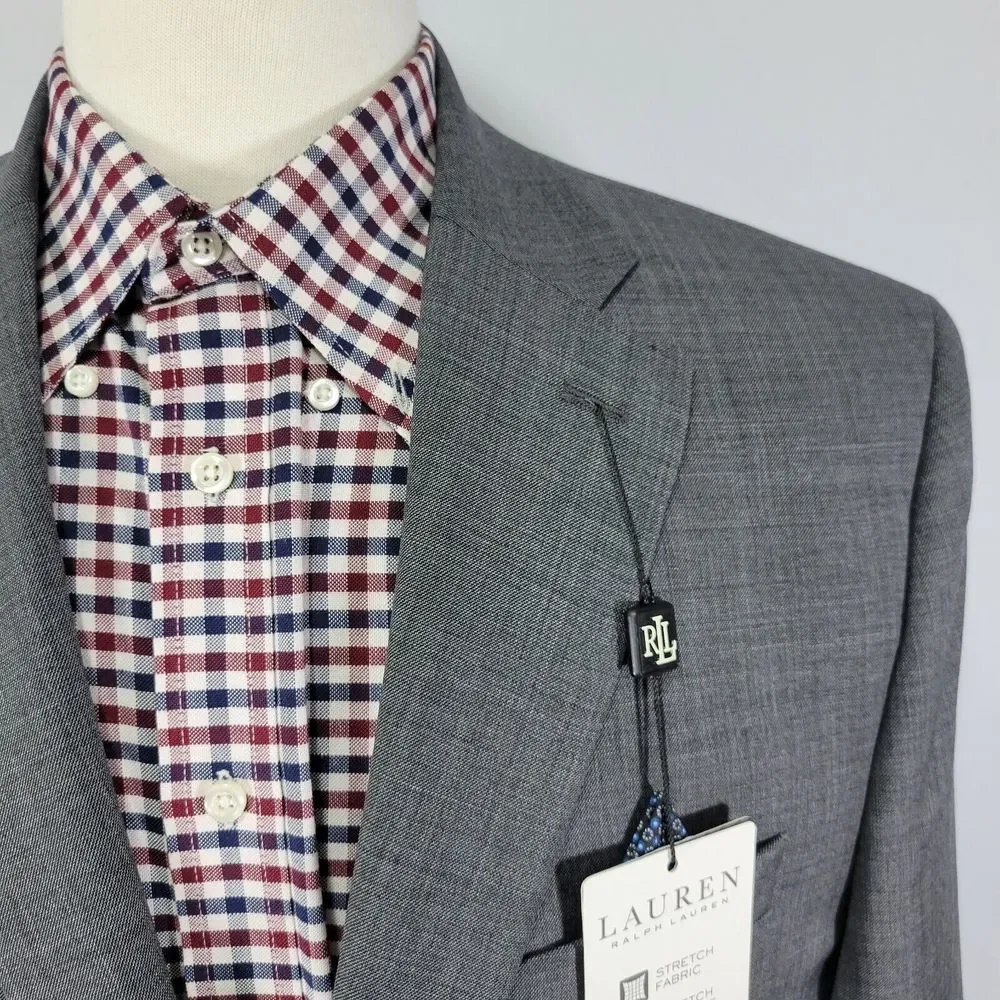 Lauren‎ Ralph Lauren Men's Sport Coat Blazer Two Button Gray Wool Stretch 42XL